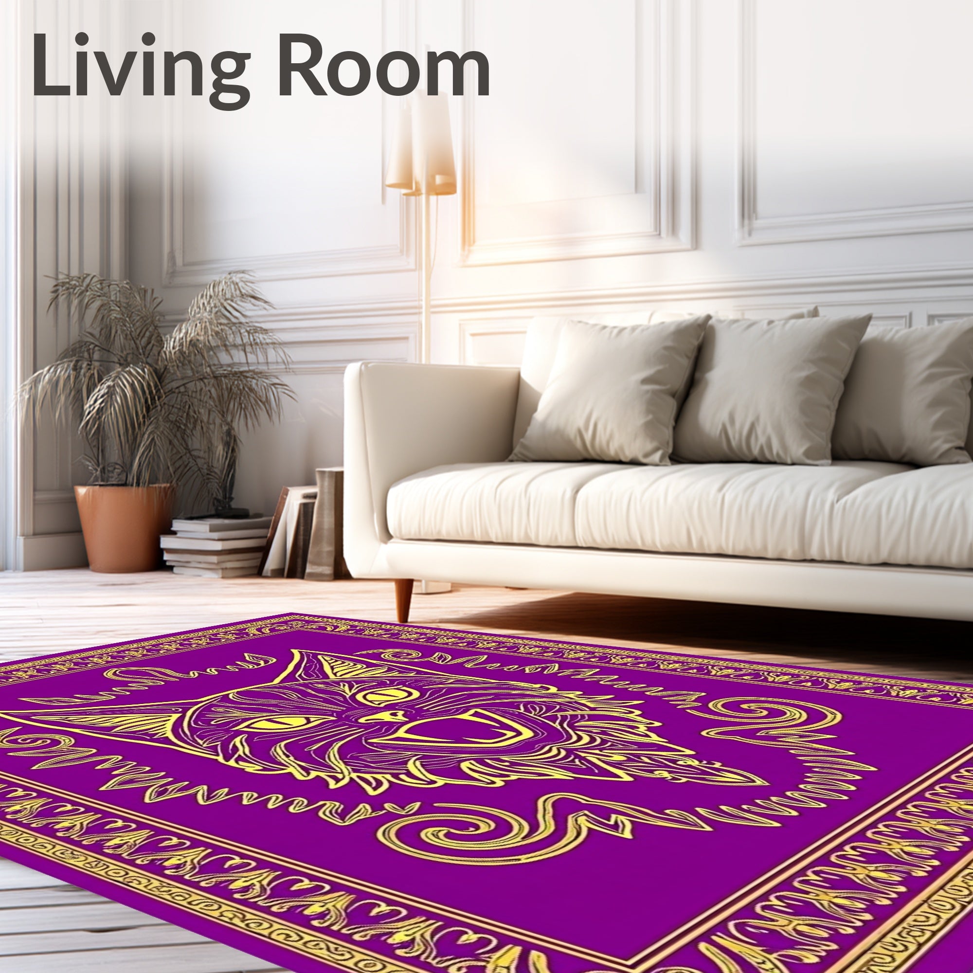 Majestic Purple Yellow Cat Statement Rug