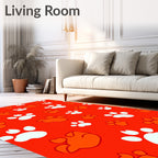 Orange White Paw Prints All Over Rug