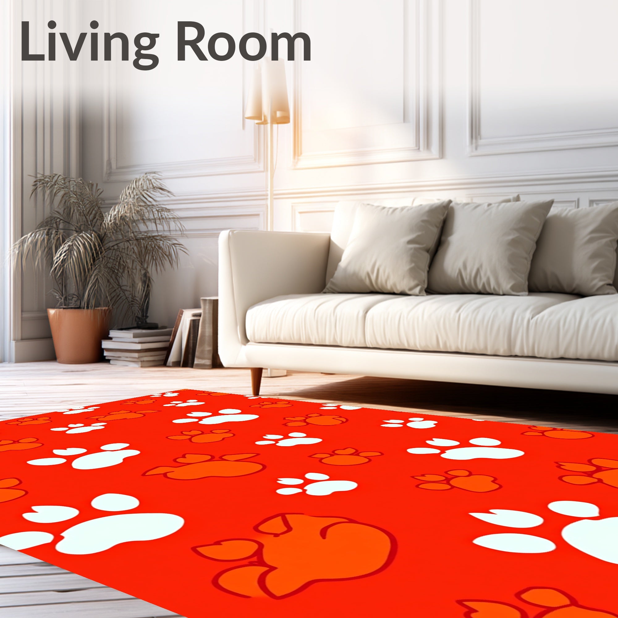 Orange White Paw Prints All Over Rug