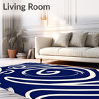 Indigo Swirl Cream Abstract Ribbons Rug