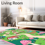 Whimsical Pink Mushroom Village Pathway Rug