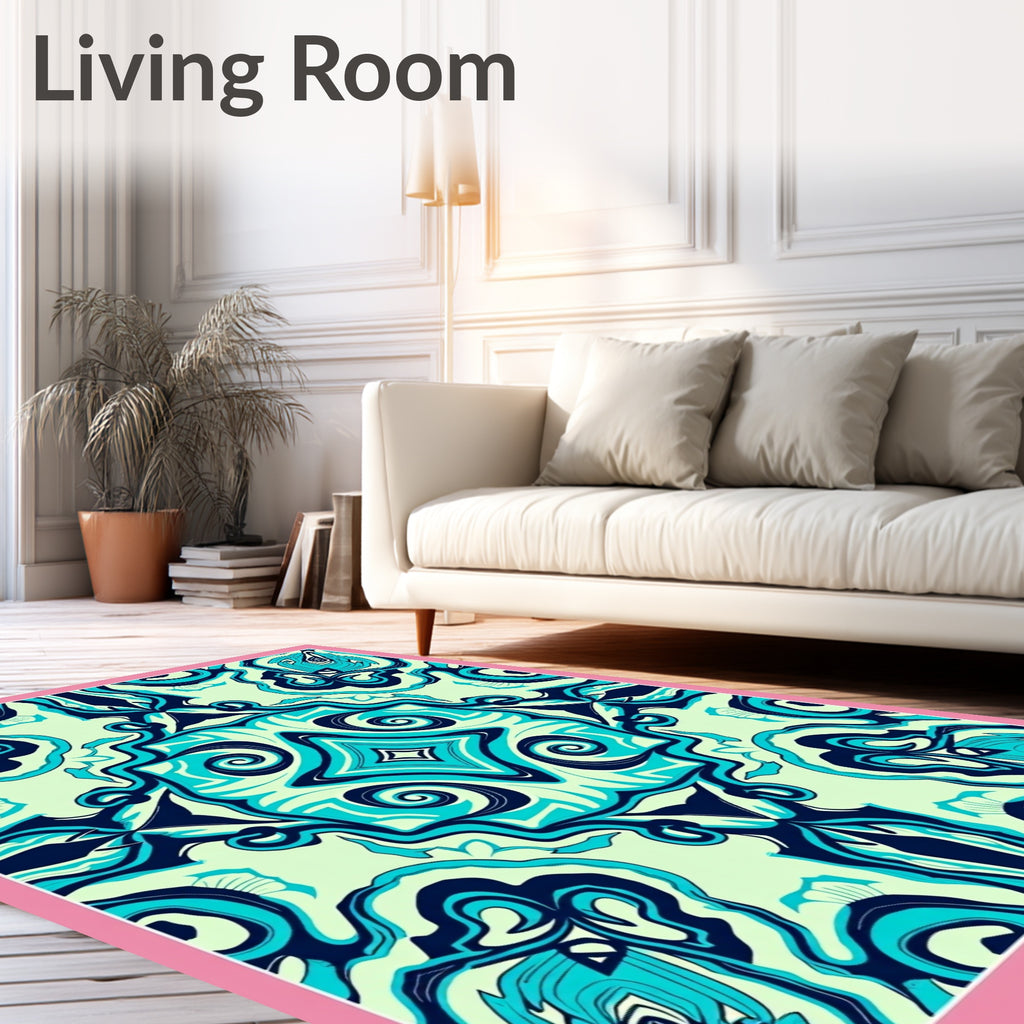 Turquoise Abstract Swirl Medallion Rug