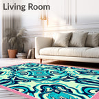 Turquoise Abstract Swirl Medallion Rug