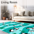 Skiing Penguin Snowy Hill Abstract Rug