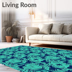 Deep Teal Abstract Swirls and Hearts Rug