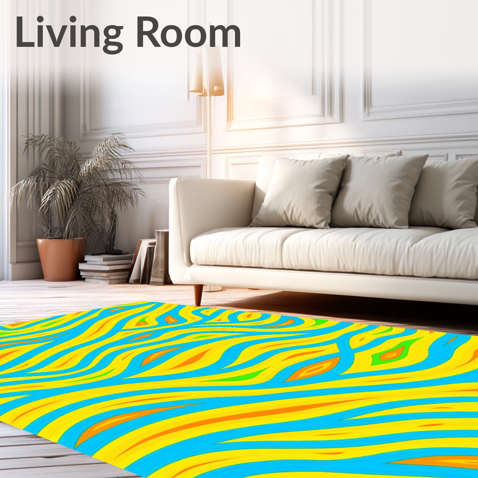 Bright Blue Yellow Orange Swirling Lines Rug