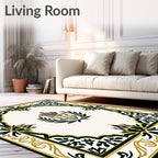 Ornate Gold and Green Crest Border Rug