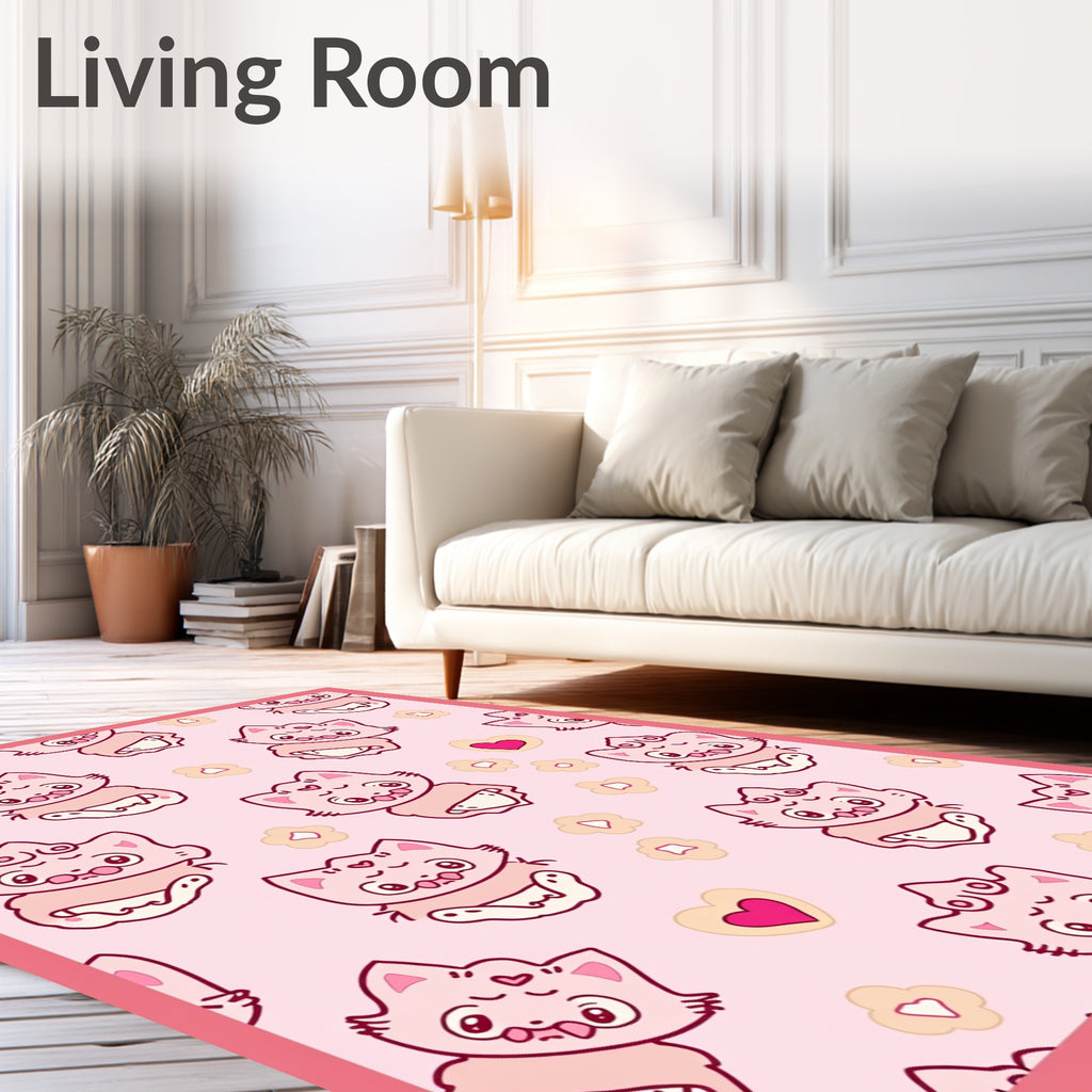 Pink Kawaii Kitty Sweetheart Scatter Rug