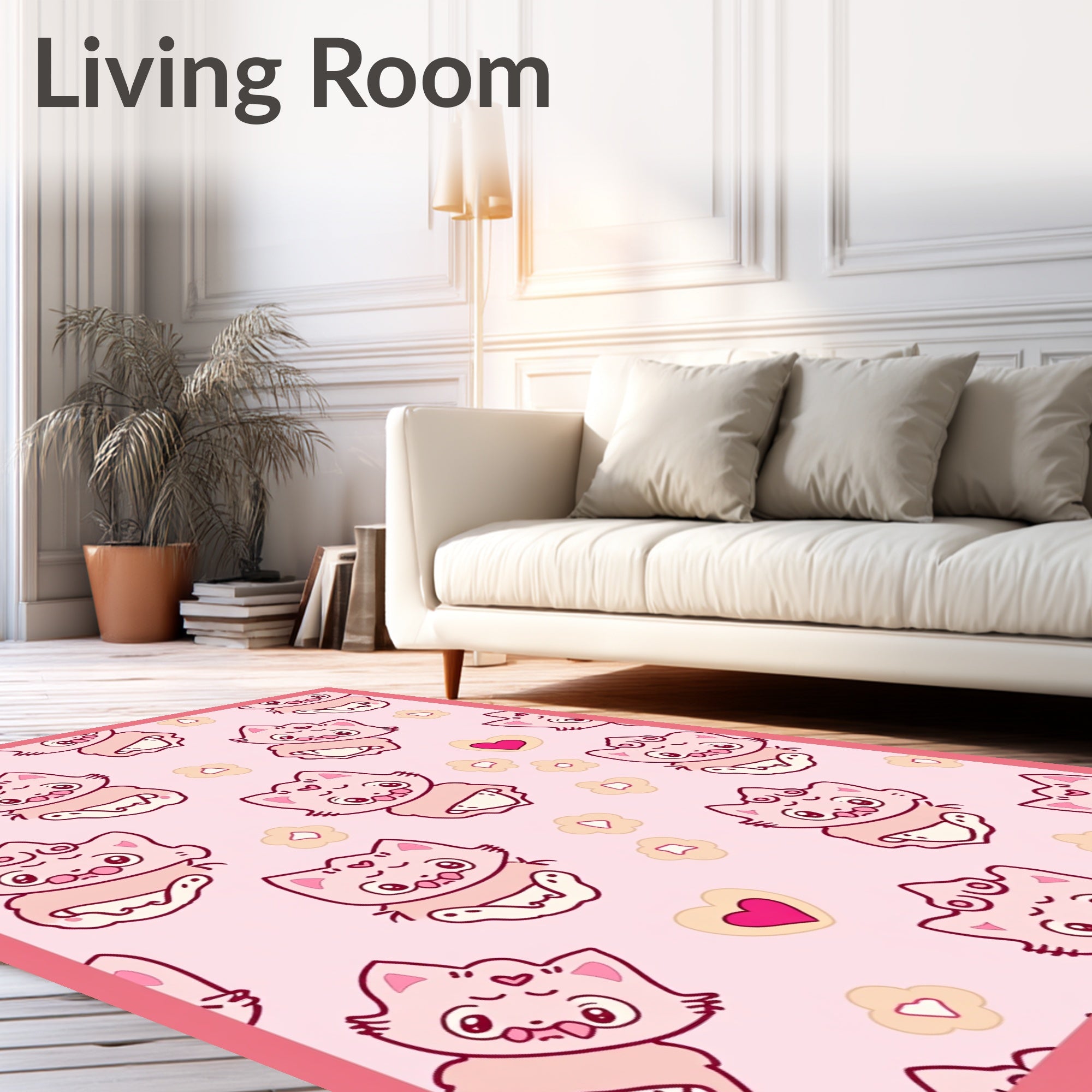 Pink Kawaii Kitty Sweetheart Scatter Rug