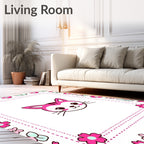 Cute Pink Kitty Flower Border Rug