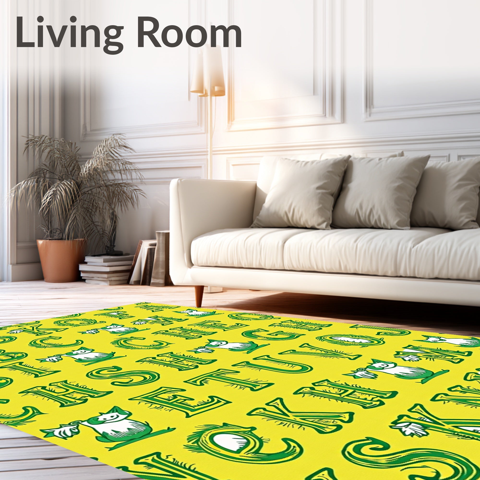 Green Alphabet On Yellow Background Rug