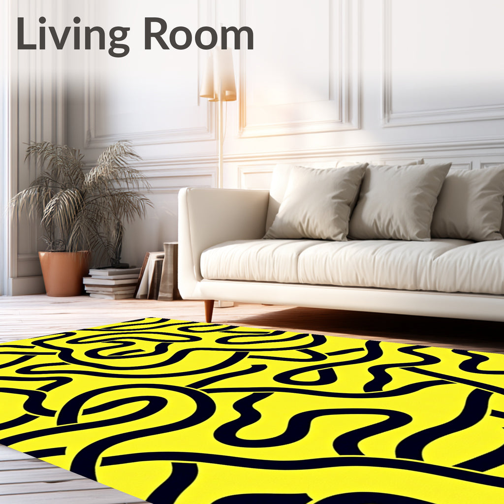 Bold Black Yellow Intertwined Lines Rug