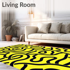 Bold Black Yellow Intertwined Lines Rug
