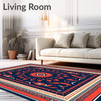 Bold Crimson Medallion Navy Border Rug