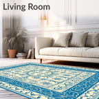 Ornate Blue Cream Floral Medallion Rug