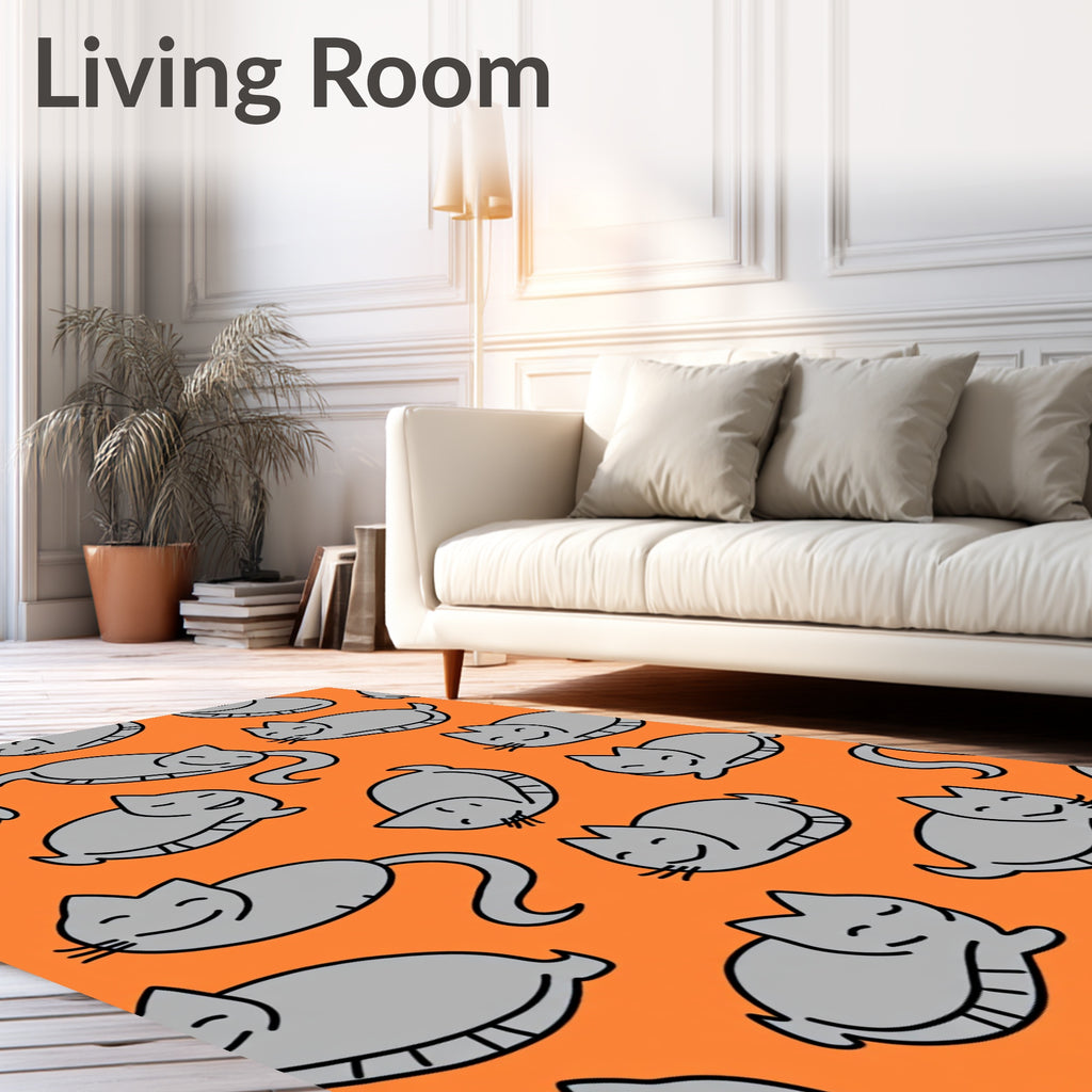 Orange Gray Cartoon Cat Repeating Rug