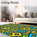 Bold Yellow Blue Groovy Letters Rug