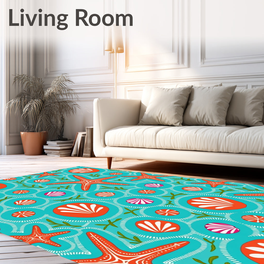 Orange Starfish Shell Aquatic Circles Rug