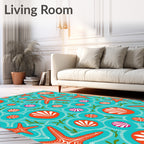 Orange Starfish Shell Aquatic Circles Rug