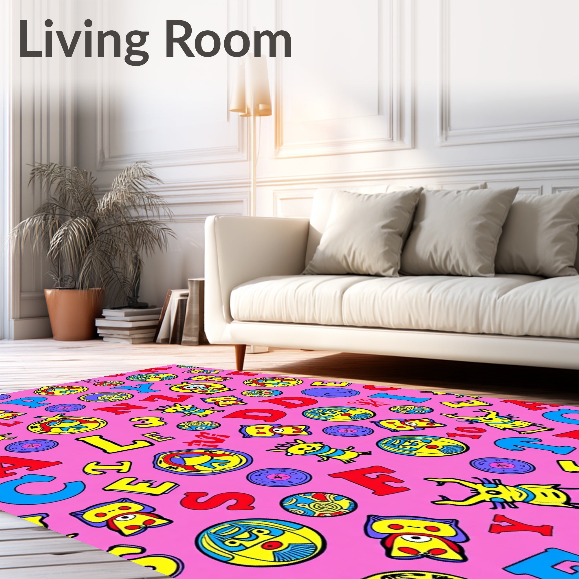 Bright Fuchsia Playful Alphabet Characters Rug