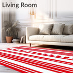 Bold Red White Vertical Stripe Squares Rug
