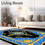 Golden Sunburst Blue Floral Bloom Rug