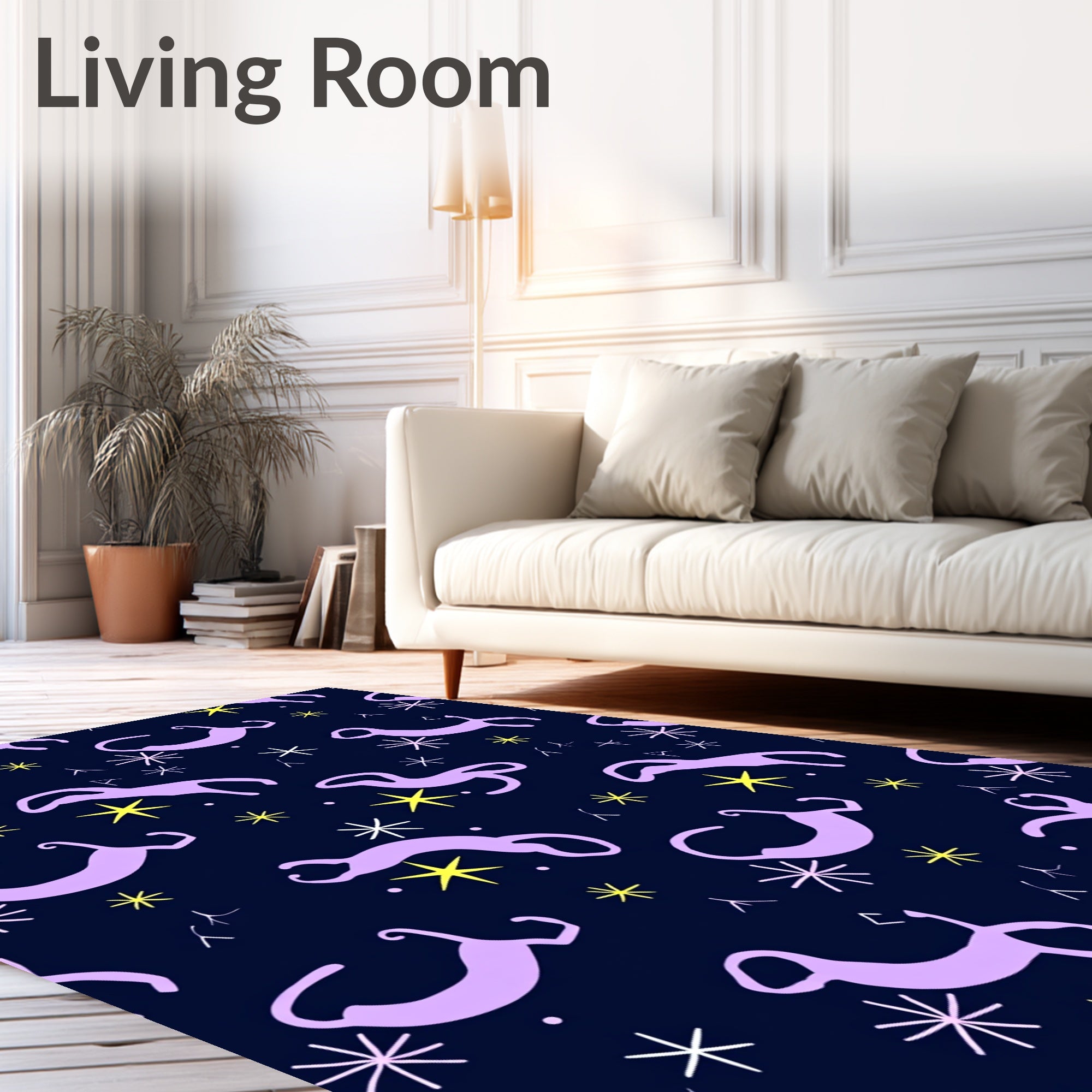 Lavender Creatures With Yellow Stars Rug