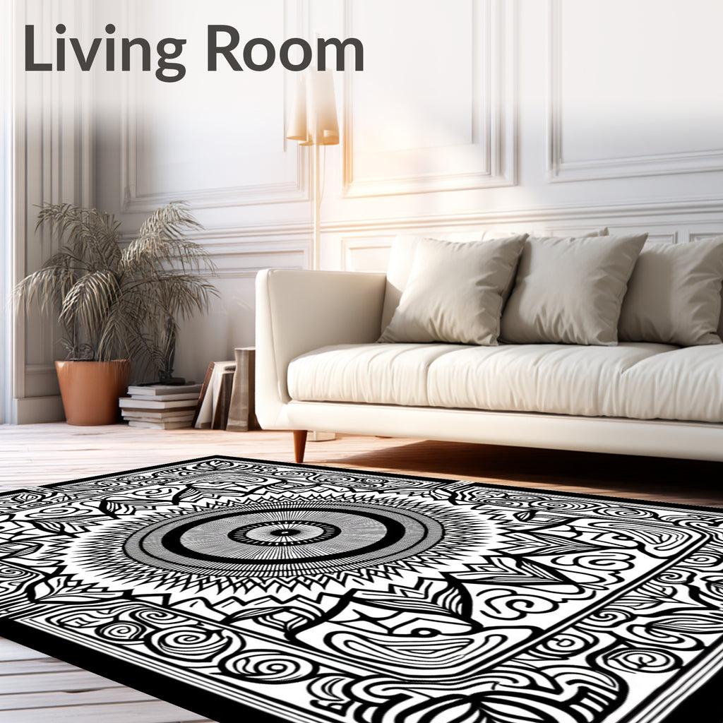 Monochromatic Radial Geometric Folk Art Rug
