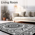 Monochromatic Radial Geometric Folk Art Rug