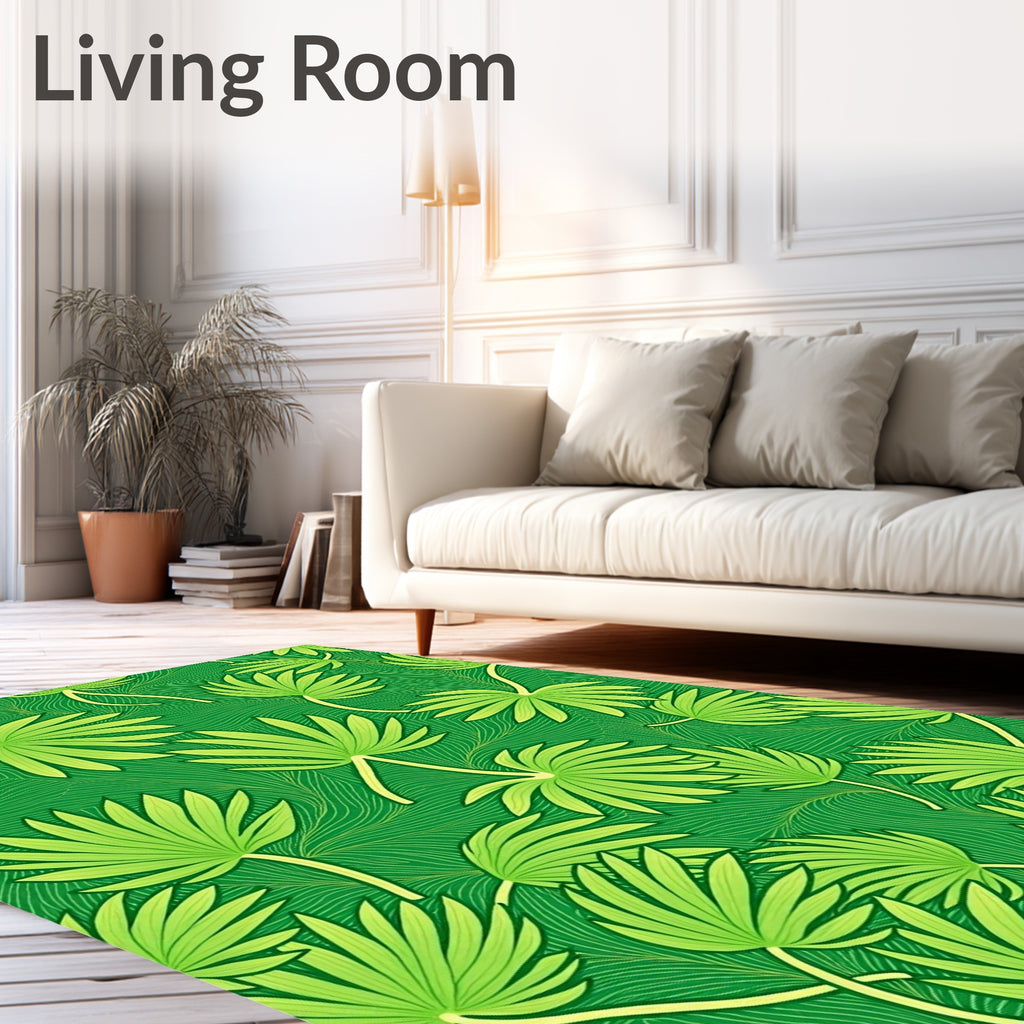 Lush Green Palm Frond Swirl Rug