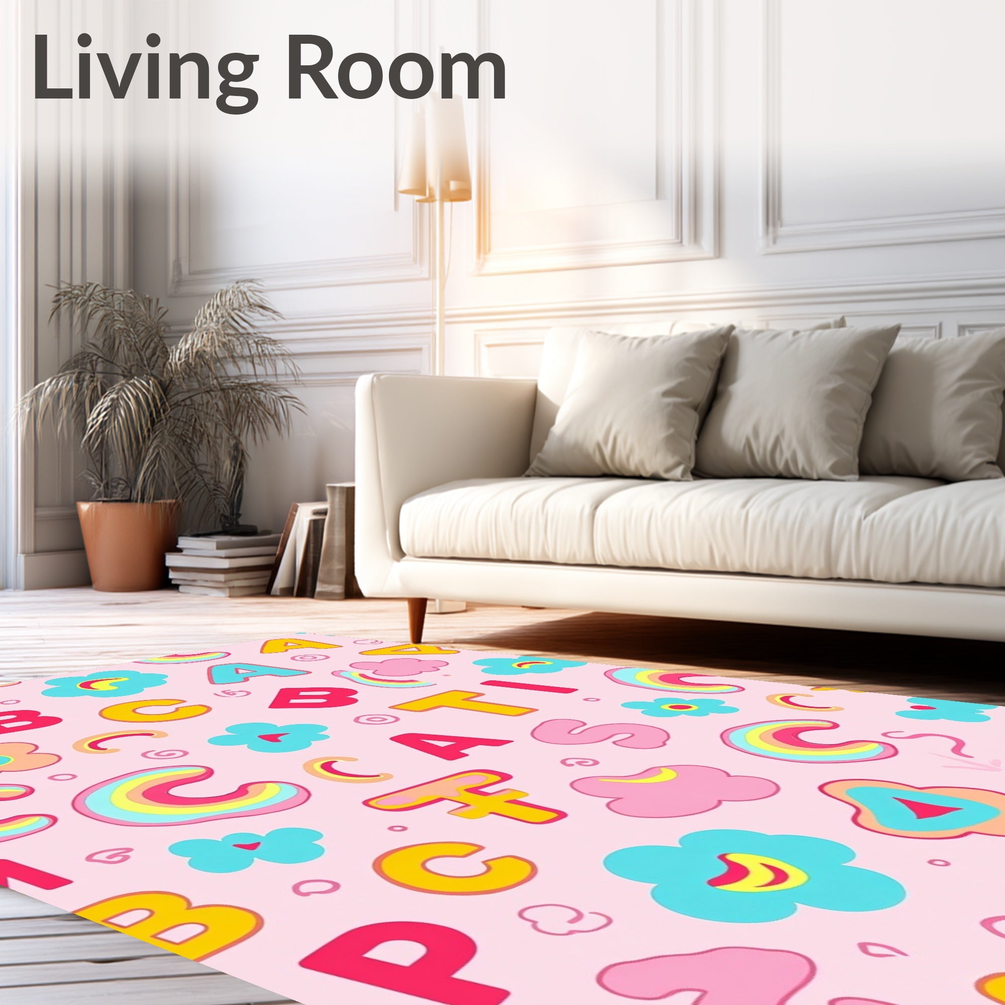 Playful Alphabet Rainbow Cloud Flowers Rug