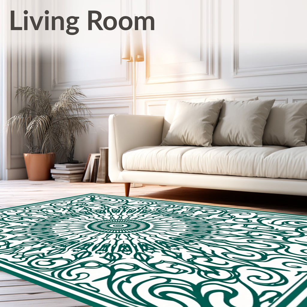 Emerald Green Sunburst Medallion Swirls Rug