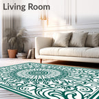 Emerald Green Sunburst Medallion Swirls Rug