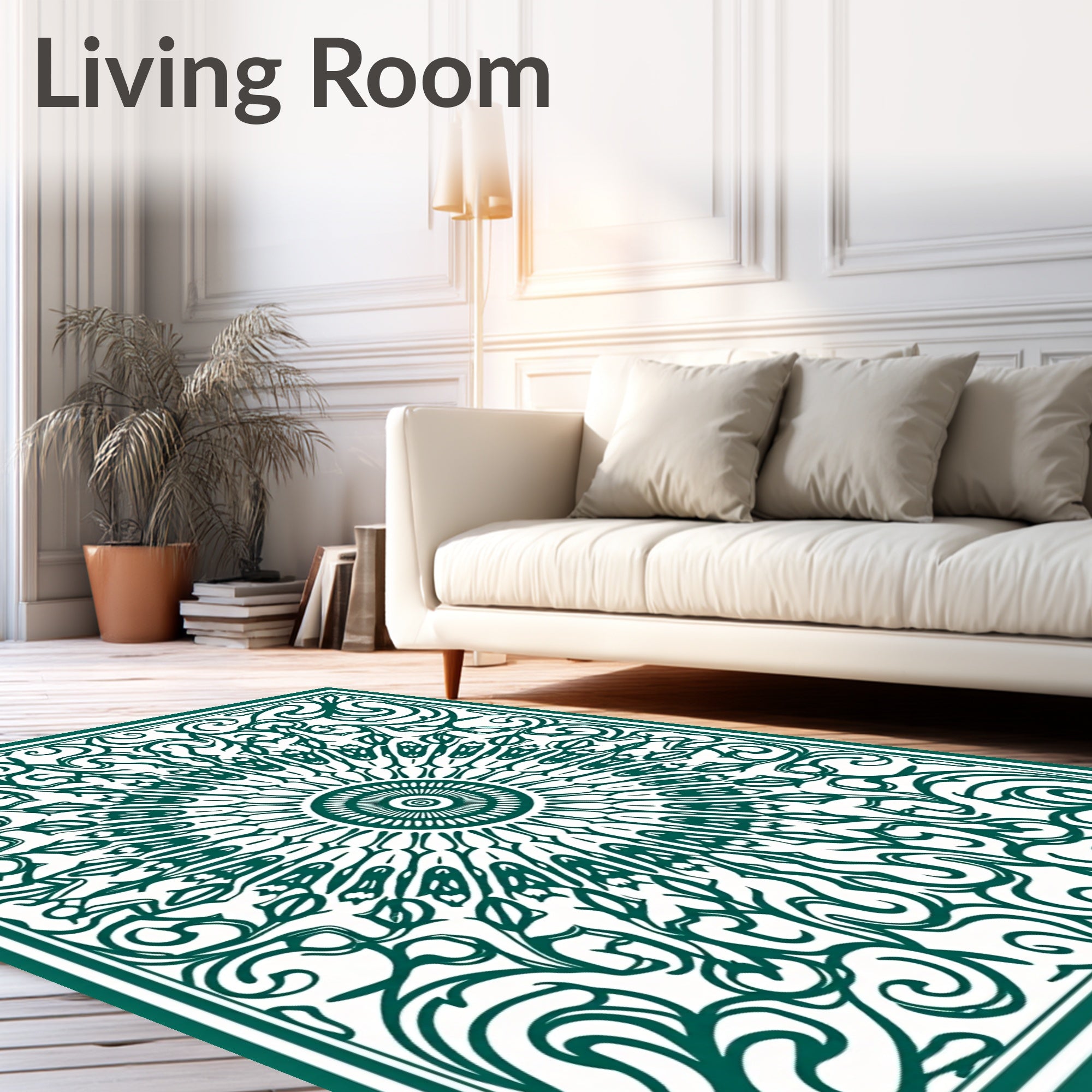 Emerald Green Sunburst Medallion Swirls Rug