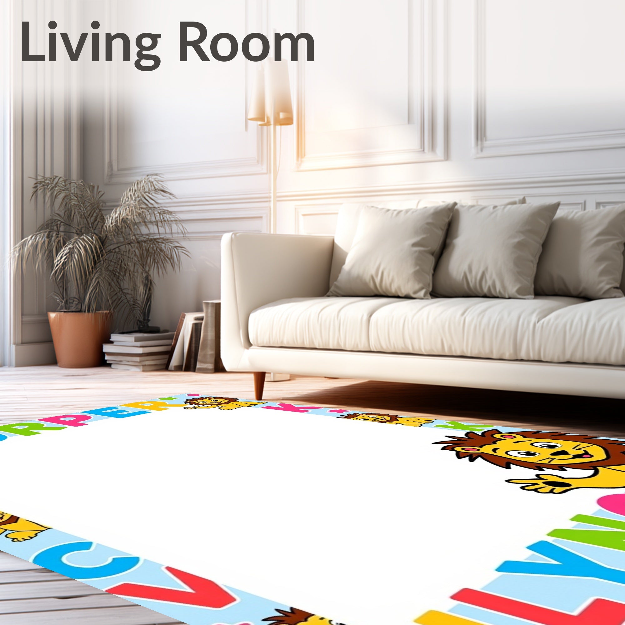 Playful Lions Alphabet Border Rug
