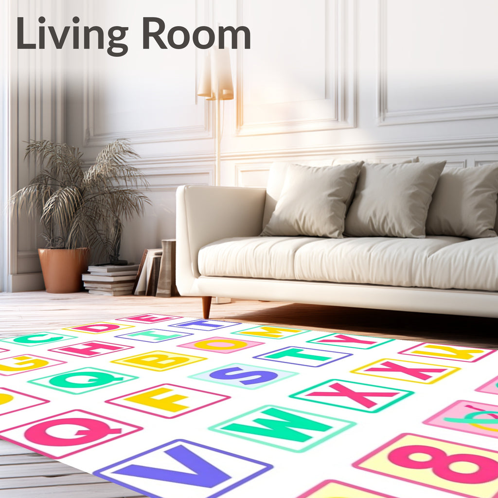 Playful Alphabet Blocks Pastel Grid Rug