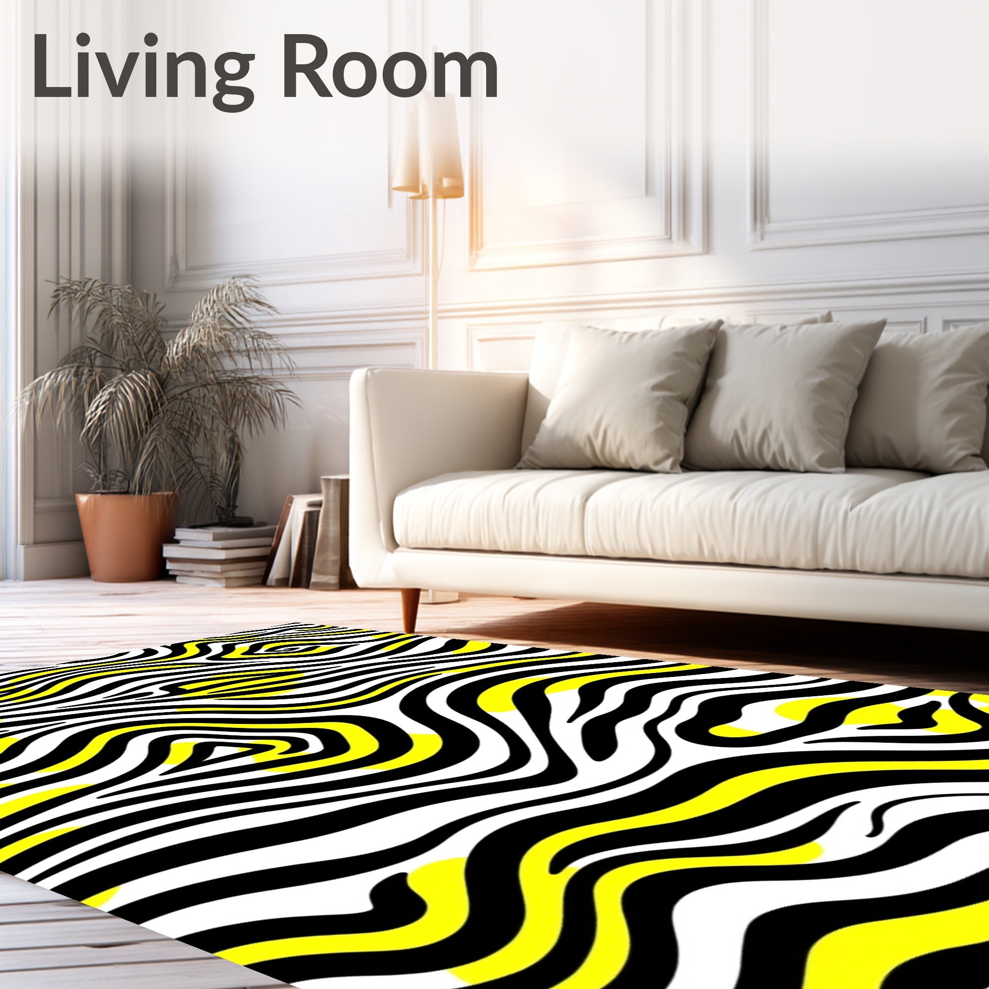 Bold Yellow Black Abstract Zebra Rug
