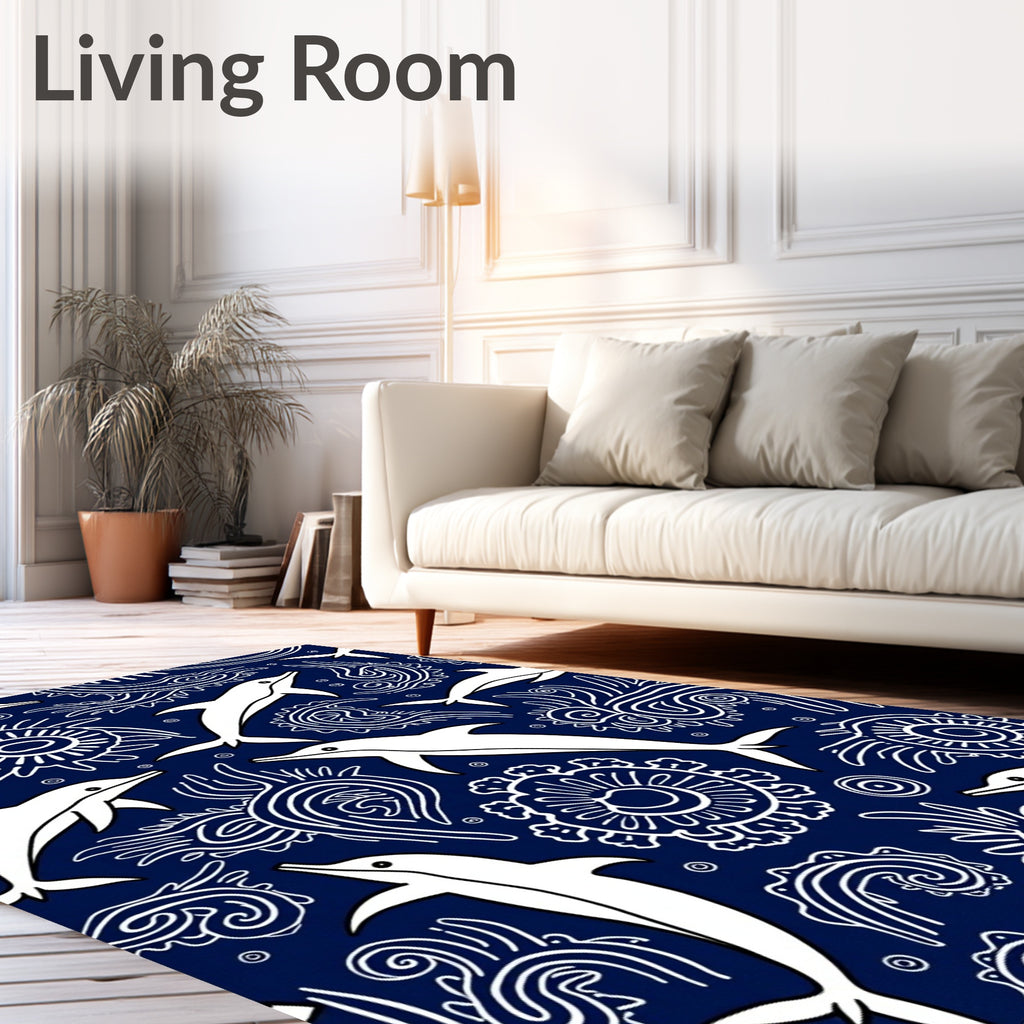 Marine White Dolphins Swirls Rug