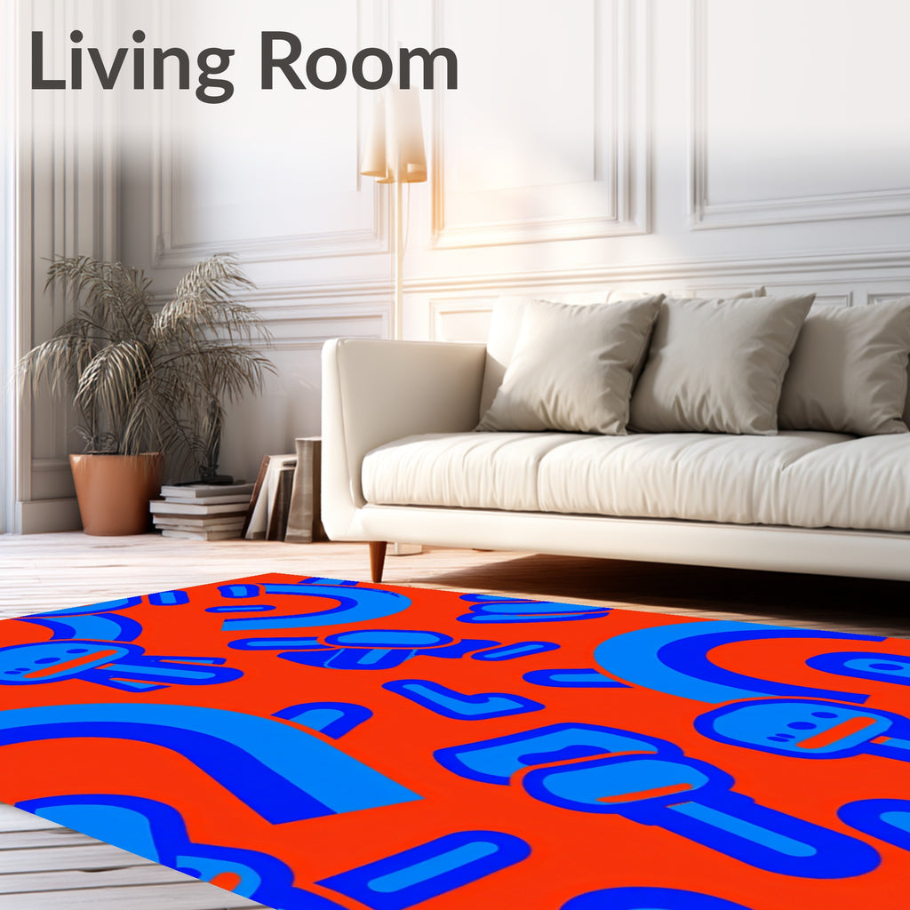 Funny Blue Characters Orange Background Rug