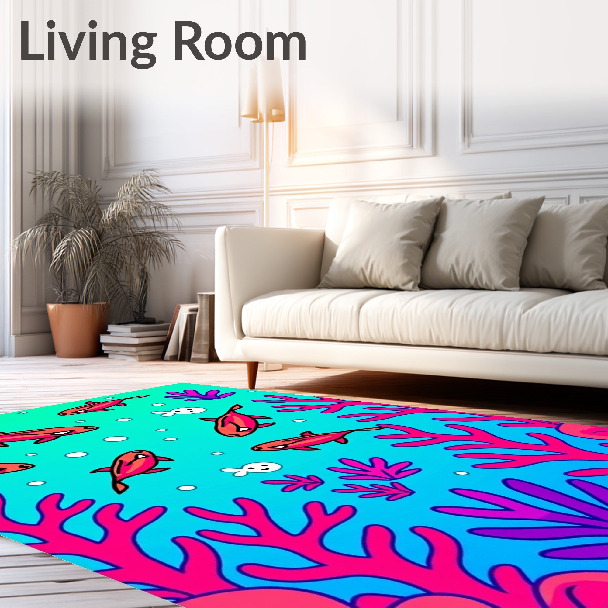 Coral reef fish with bubbly aquatic scene Rug