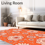 Coral Red Floral Medallion Garden Rug