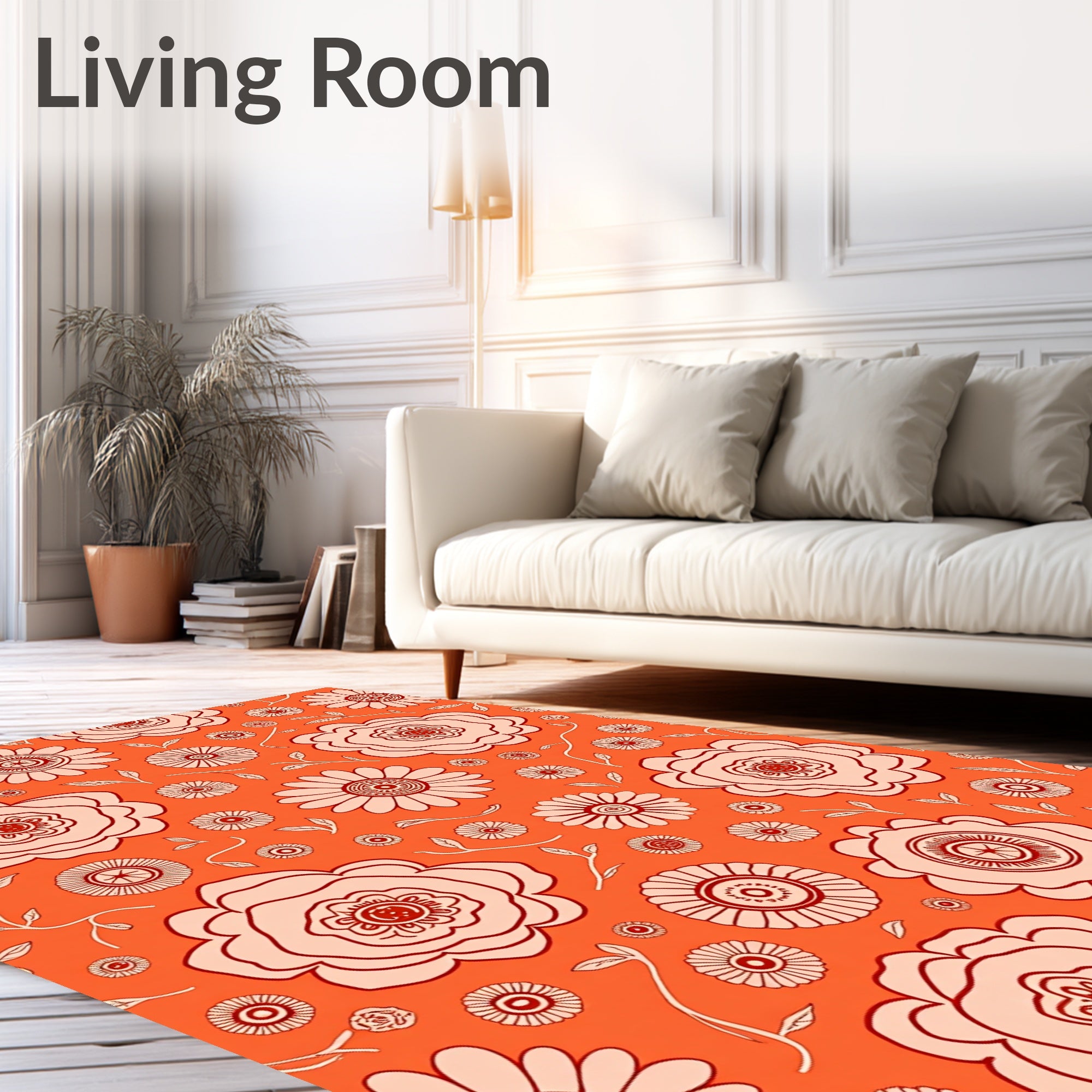 Coral Red Floral Medallion Garden Rug