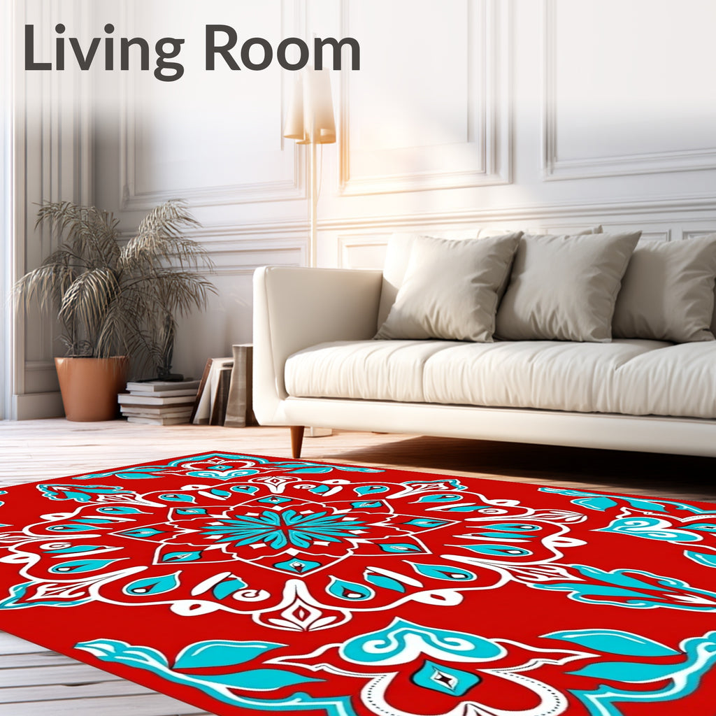 Crimson Teal Medallion Floral Rug