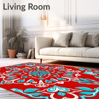 Crimson Teal Medallion Floral Rug