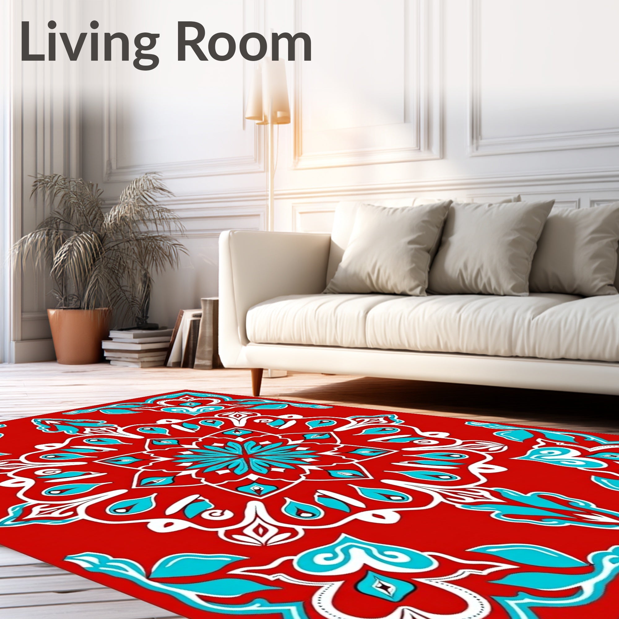 Crimson Teal Medallion Floral Rug