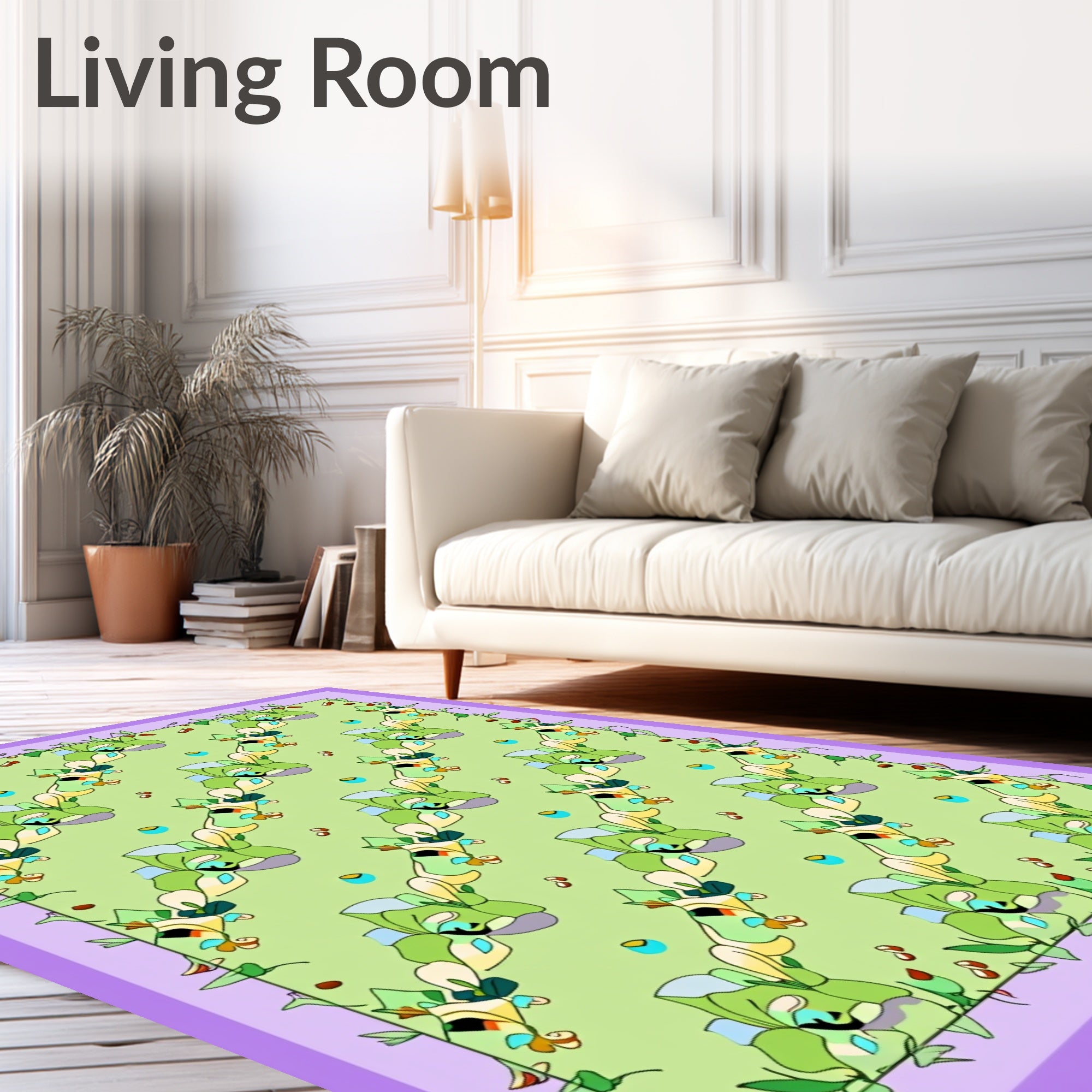 Green Iris Floral Diagonal Stripe Rug