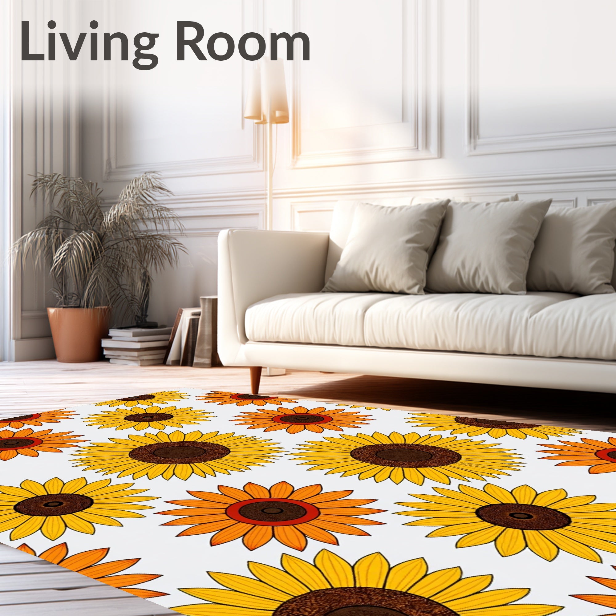 Yellow Orange Sunflower Floral Collage Rug