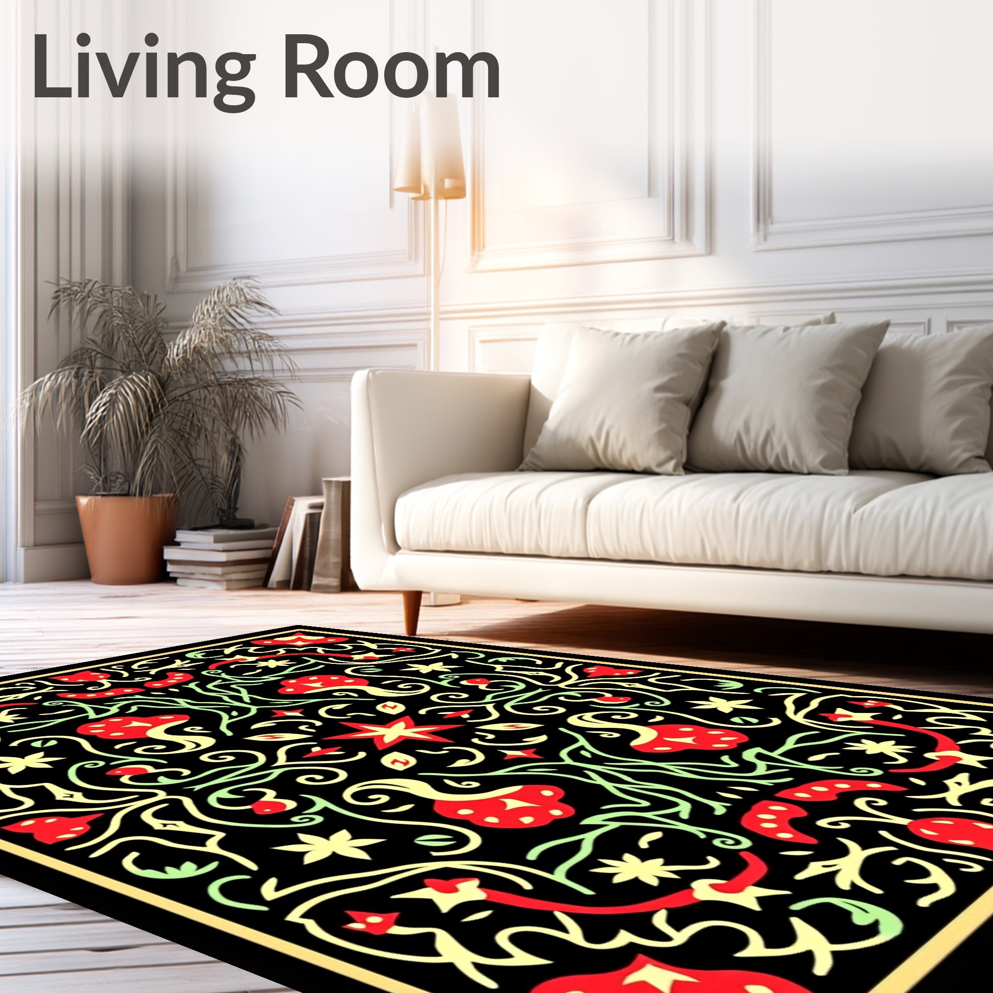Crimson Yellow Floral Vine Medallion Rug