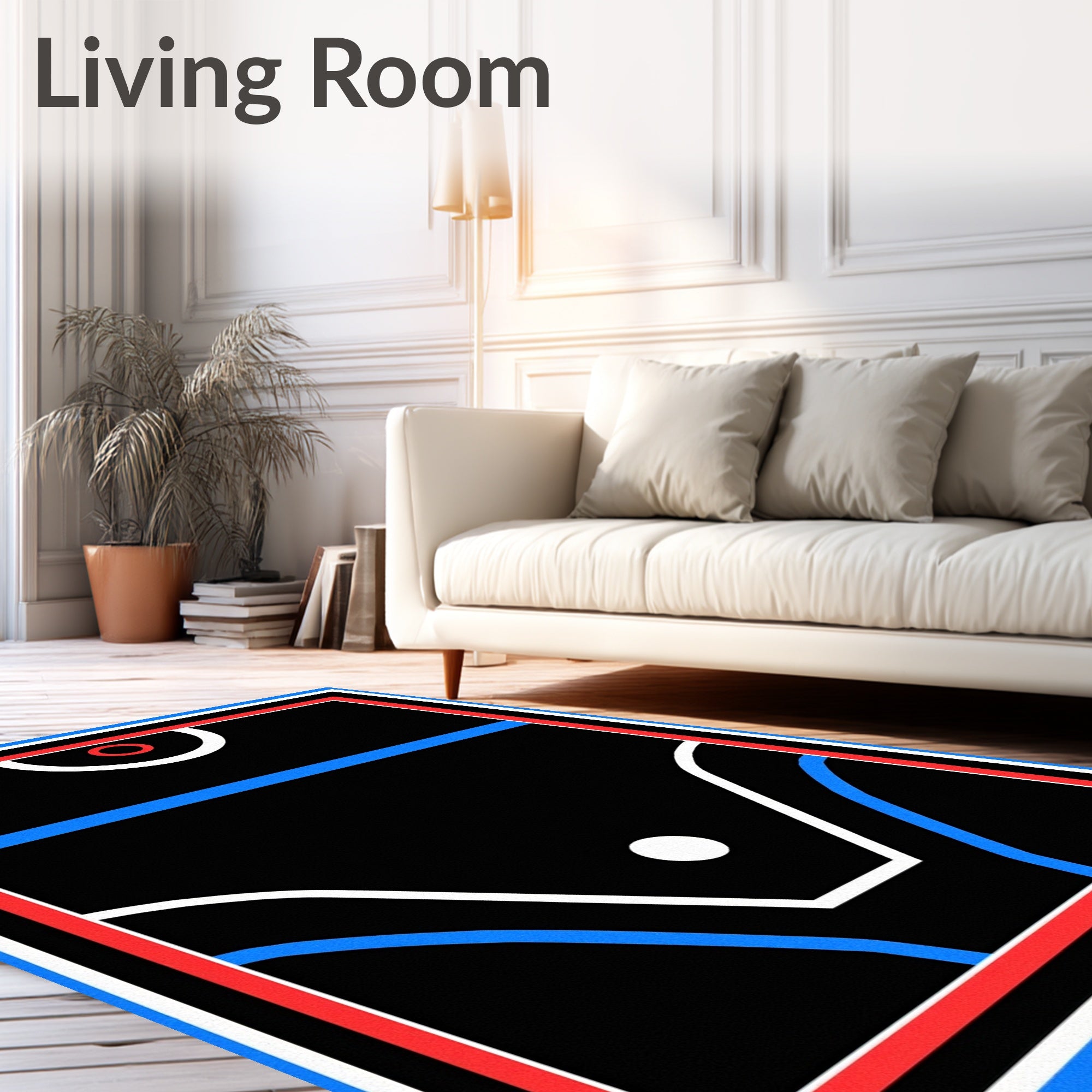 Bold Geometric Black Red Blue White Rug