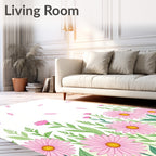 Pink Daisy Field Falling Petals Rug